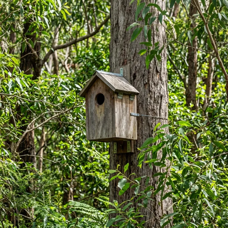 Animal nesting box installed as a humane alternative to a Attwood roof cavity
