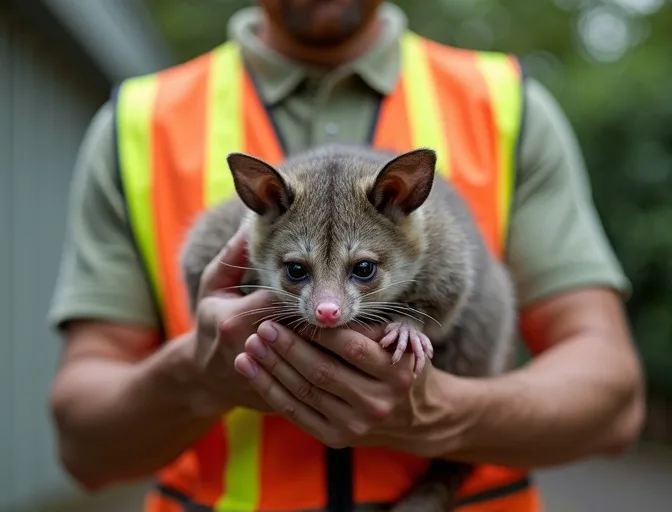 Animal handler safely recovering a deceased possum in Attwood